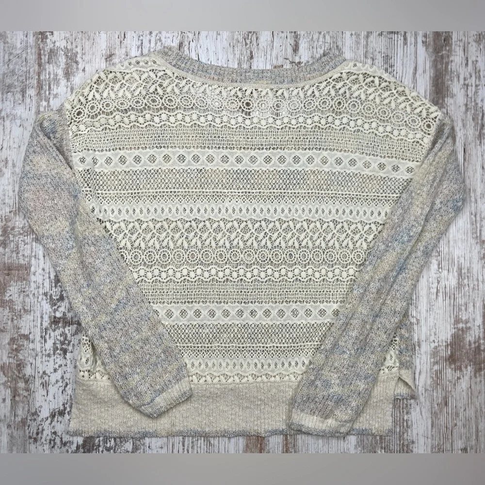 Free People Sweet Jane Lace Back Knit Sweater Rainbow GUC Medium